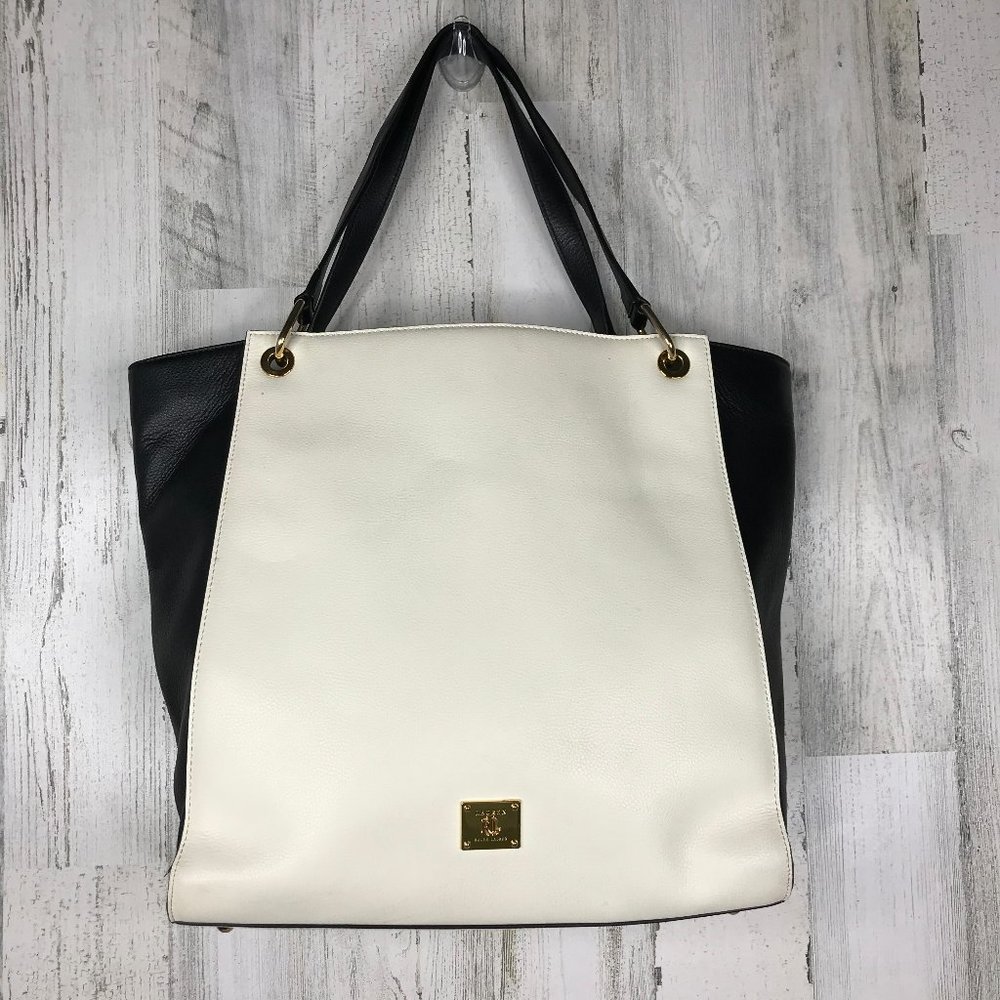 💜 Lauren Ralph Lauren cream & black leather tote